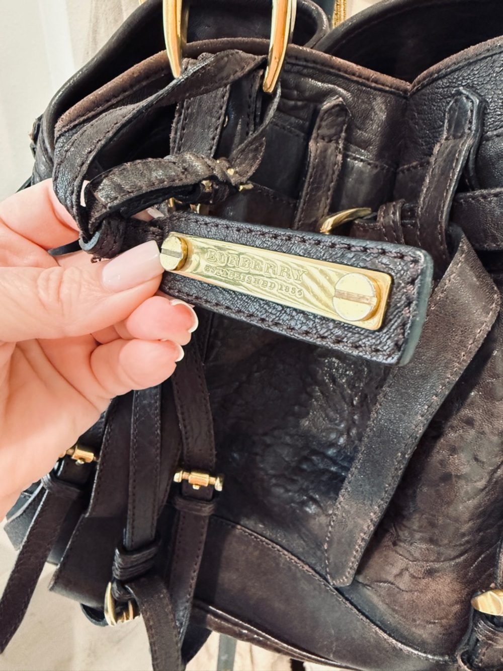 Burberry Dark Brown Leather Shoulder Bag with Gold Hardware - Picture 6 of 16
